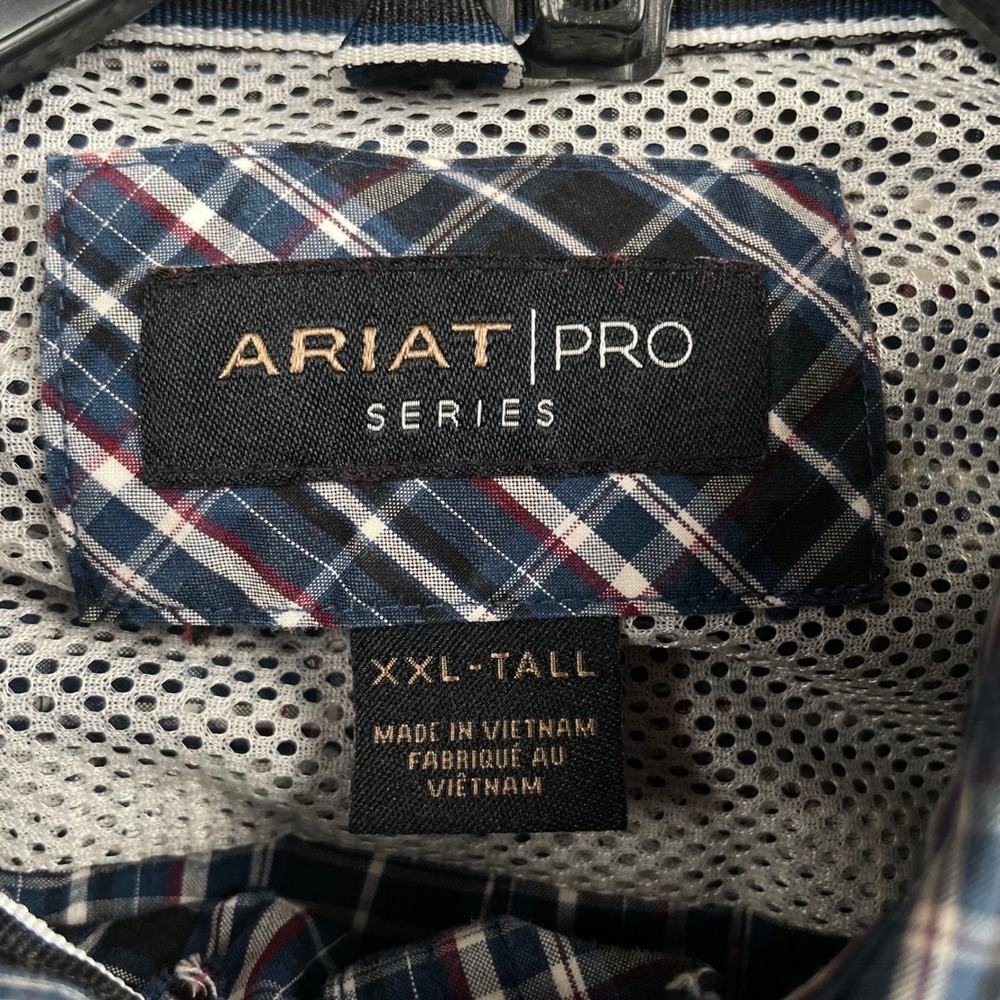 Ariat Pro Series Shirt Mens 2XLT Tall Blue Plaid Pro Racer Long Sleeve Vented - Picture 10 of 11